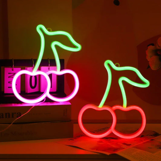Cherries Neon Lights for Kids Gifts Cherry Neon Signs for Home Wall Decor, Cute Fruits LED Signs for Kids Room Party Decoration
